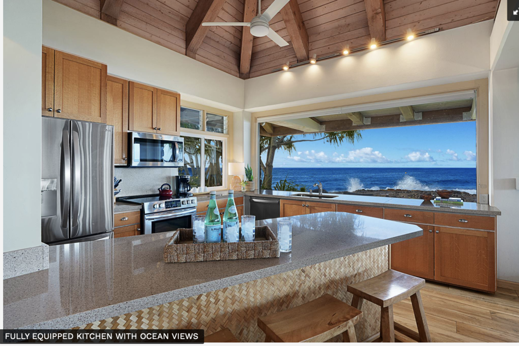 Fully equipped ocean front kitchen at Poipu Stone House