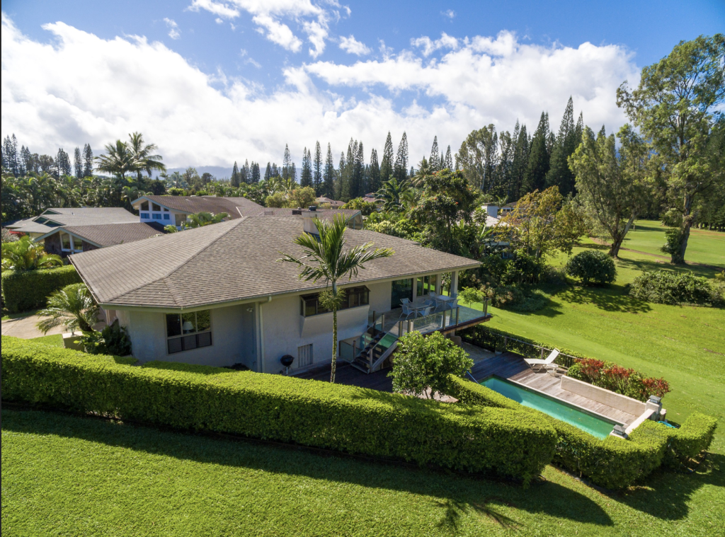 Aerial view of Lemon Tree vacation home in Princeville, Kauai
